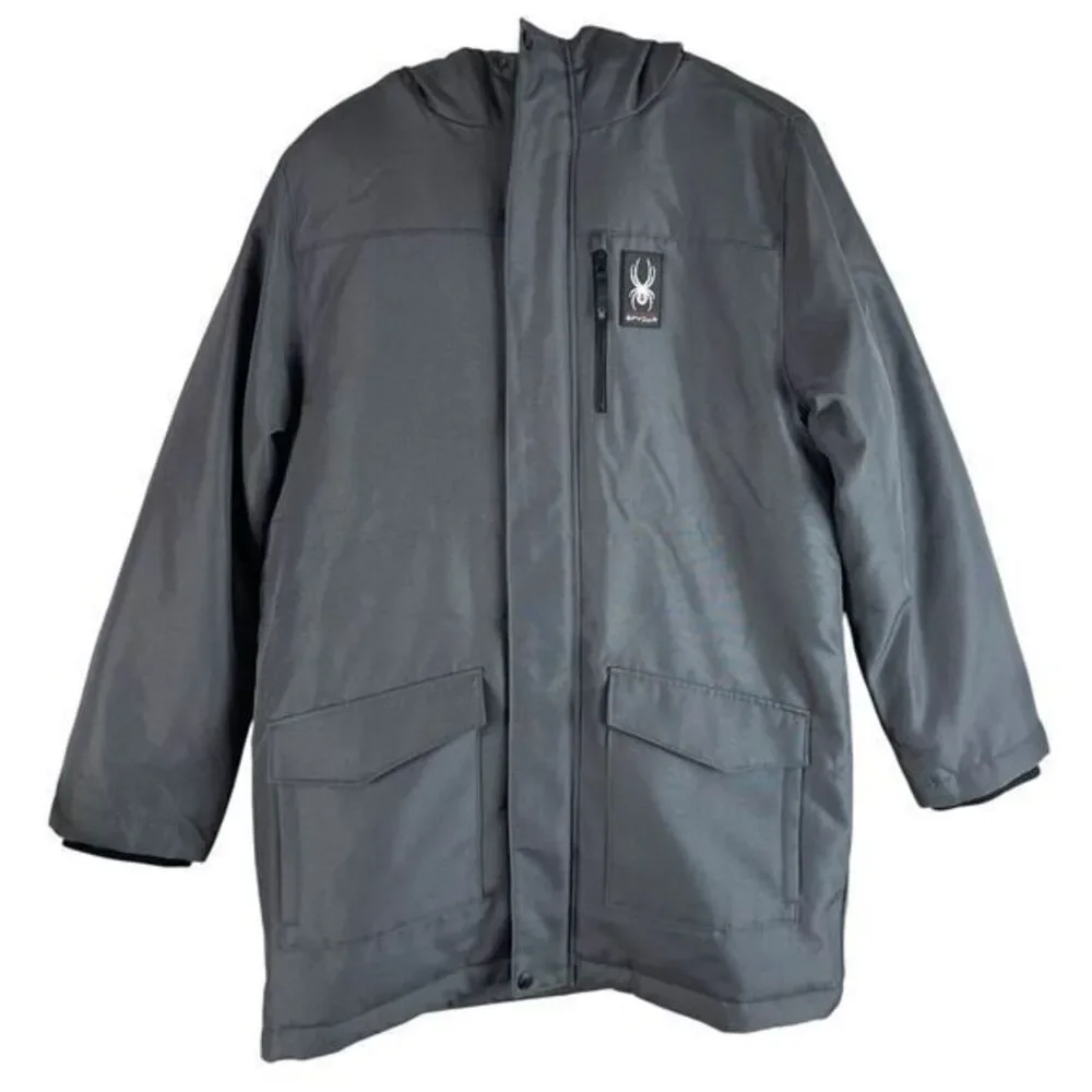NEW Spyder Boys HydroWeb Hooded Parka Jacket XL‎ 14/16 Gray Waterproof $199